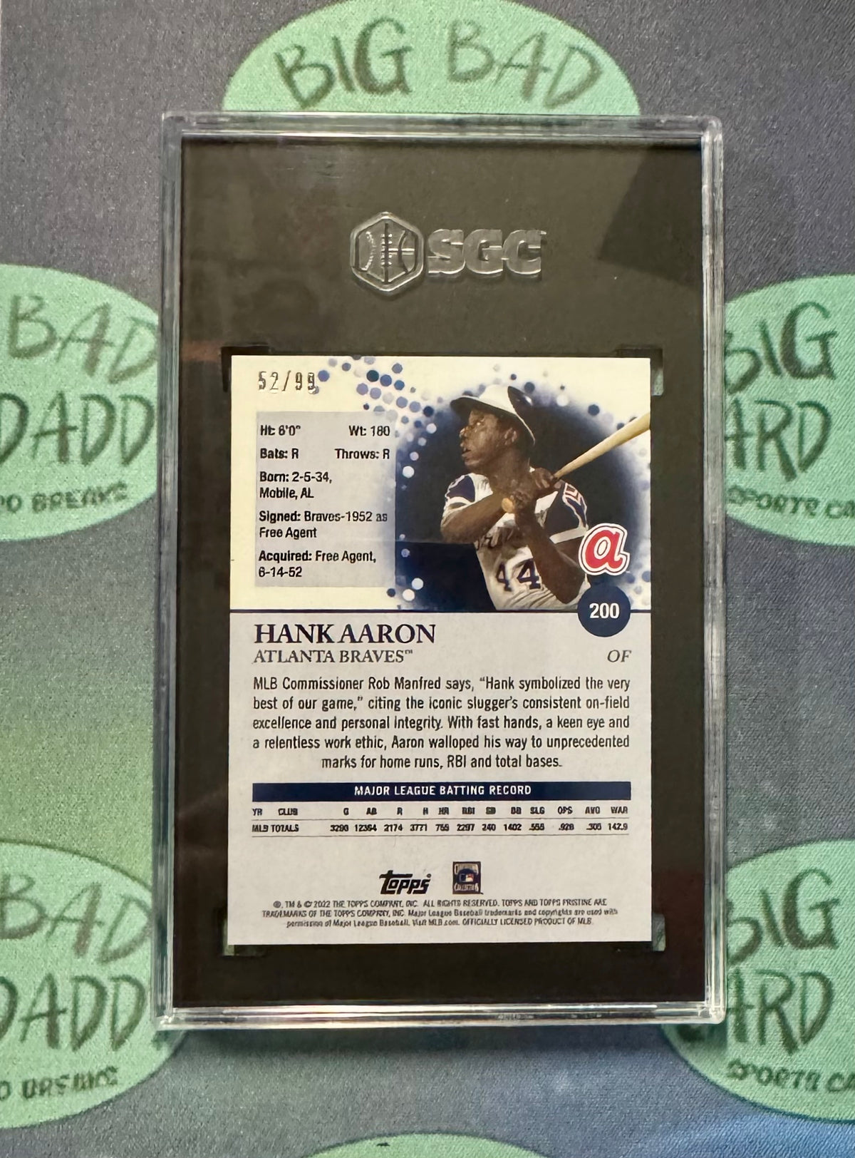 Hank Aaron Topps Pristine /99 SGC 10 Tuxedo