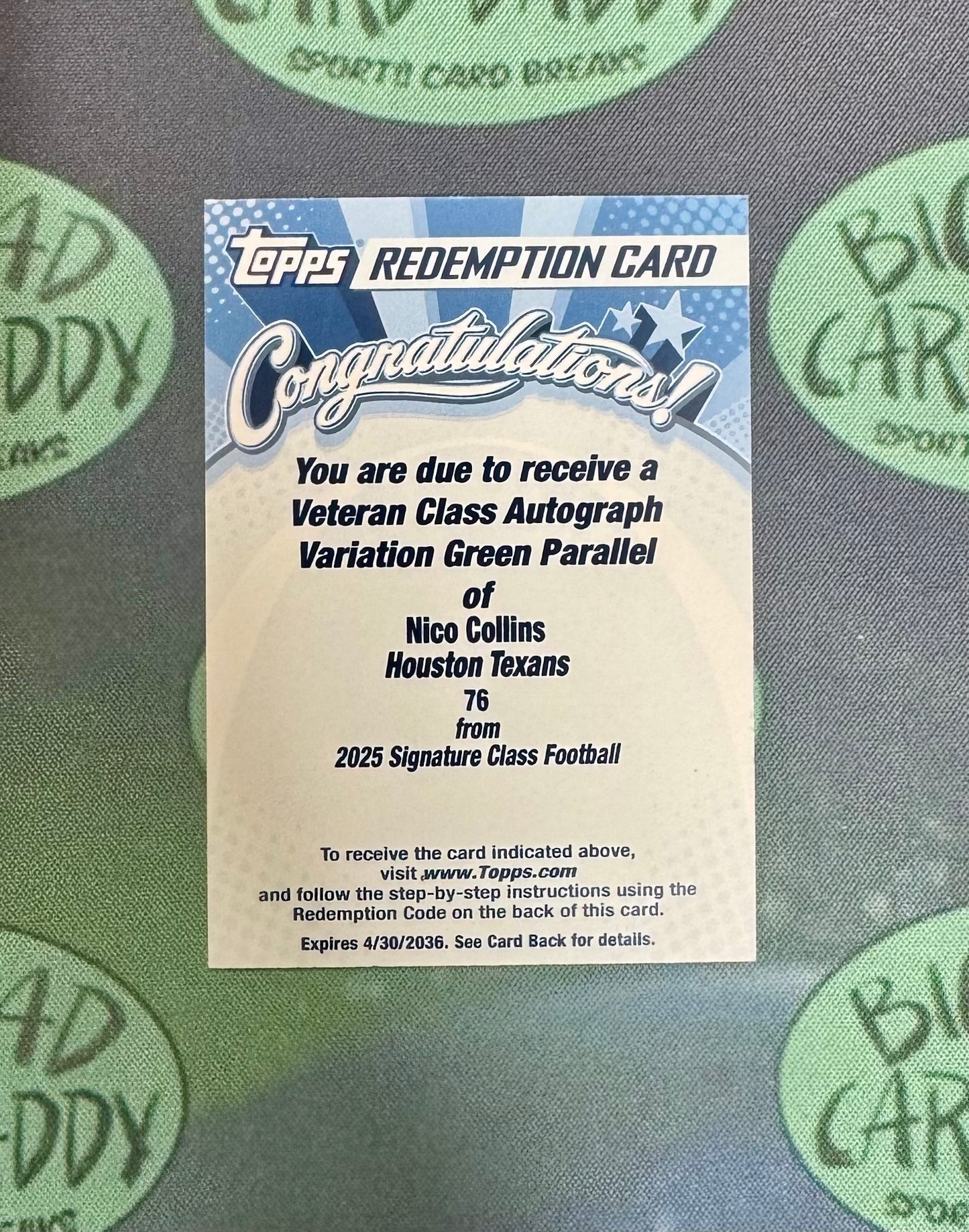 Nico Collins Veteran Class Autograph Redemption /150 (UNREDEEMED)