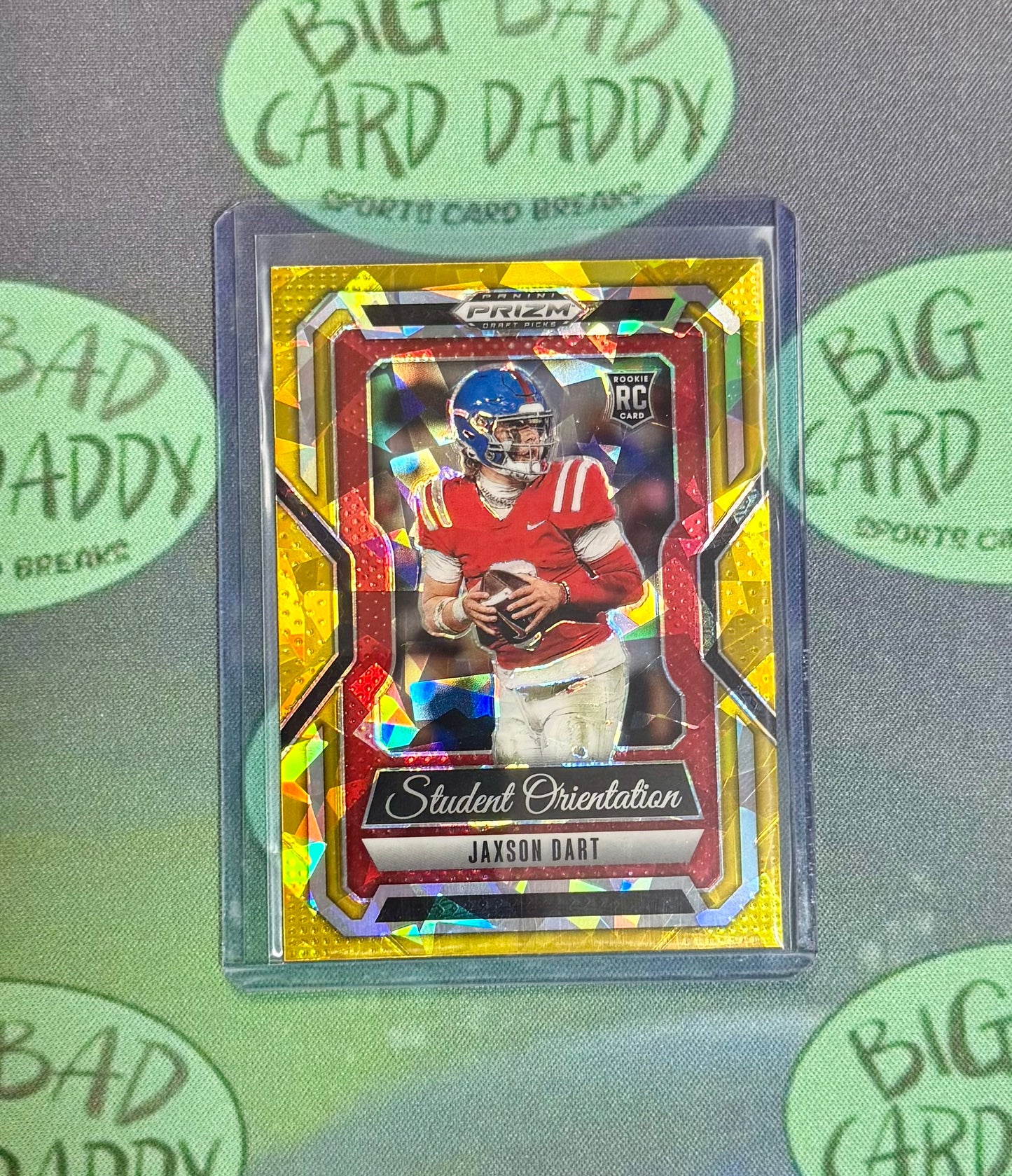 Jaxson Dart Prizm Draft Student Orientation Gold Ice